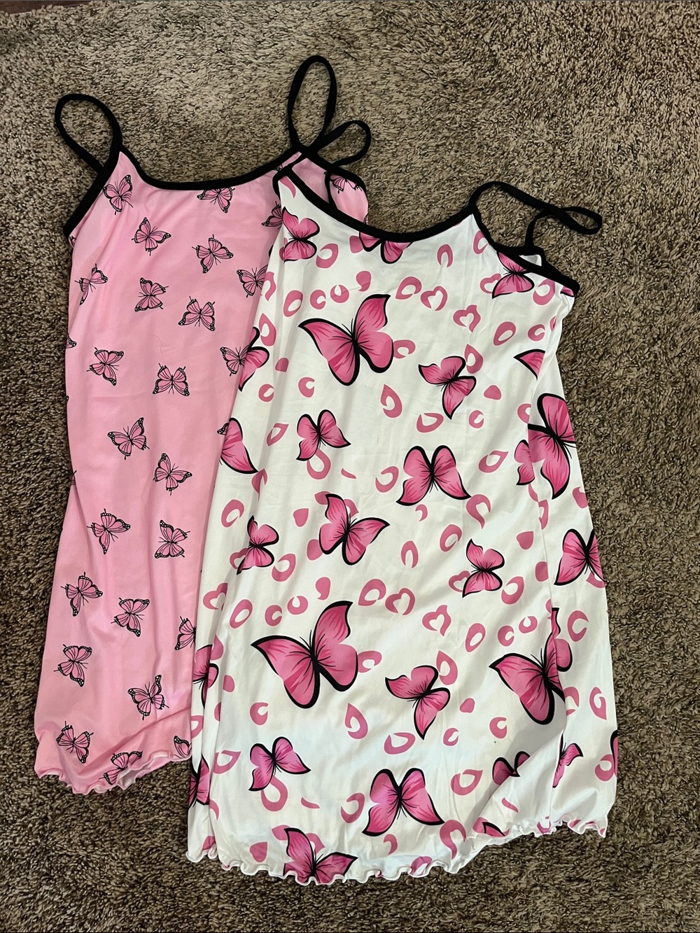 Pink Butterfly Print Women's Sleepdress Set - Pink & White